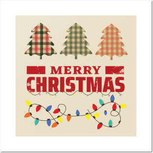 Christmas Tree Checkered Pattern And Christmas Lights Posters and Art